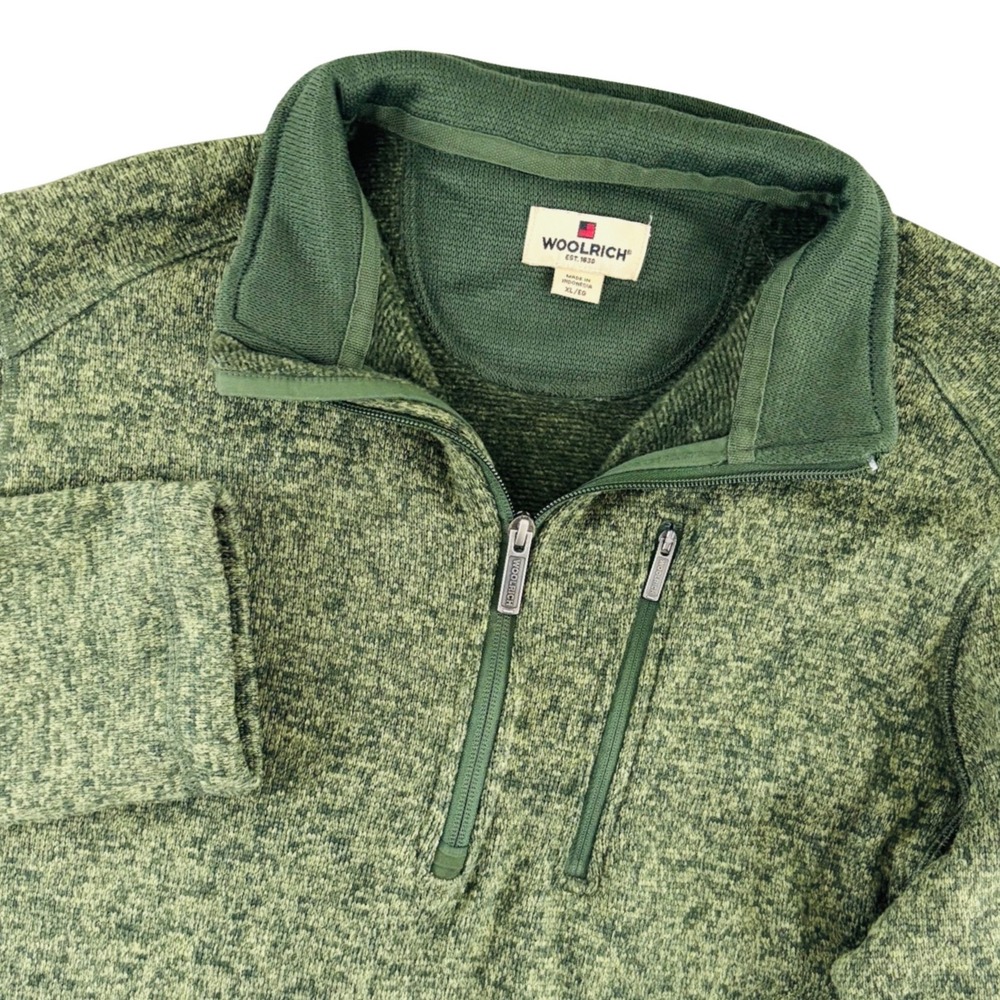 Woolrich‎ Mens XL Green Heathered Quarter Zip Pullover Sweater Chest Pocket